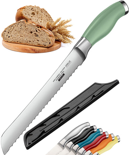 Orblue Serrated Bread Knife with Upgraded Stainless Steel Razor Sharp Wavy Edge - Bread Cutter Ideal for Slicing Homemade Bagels, Cake (8-Inch Blade with 5-Inch Handle)