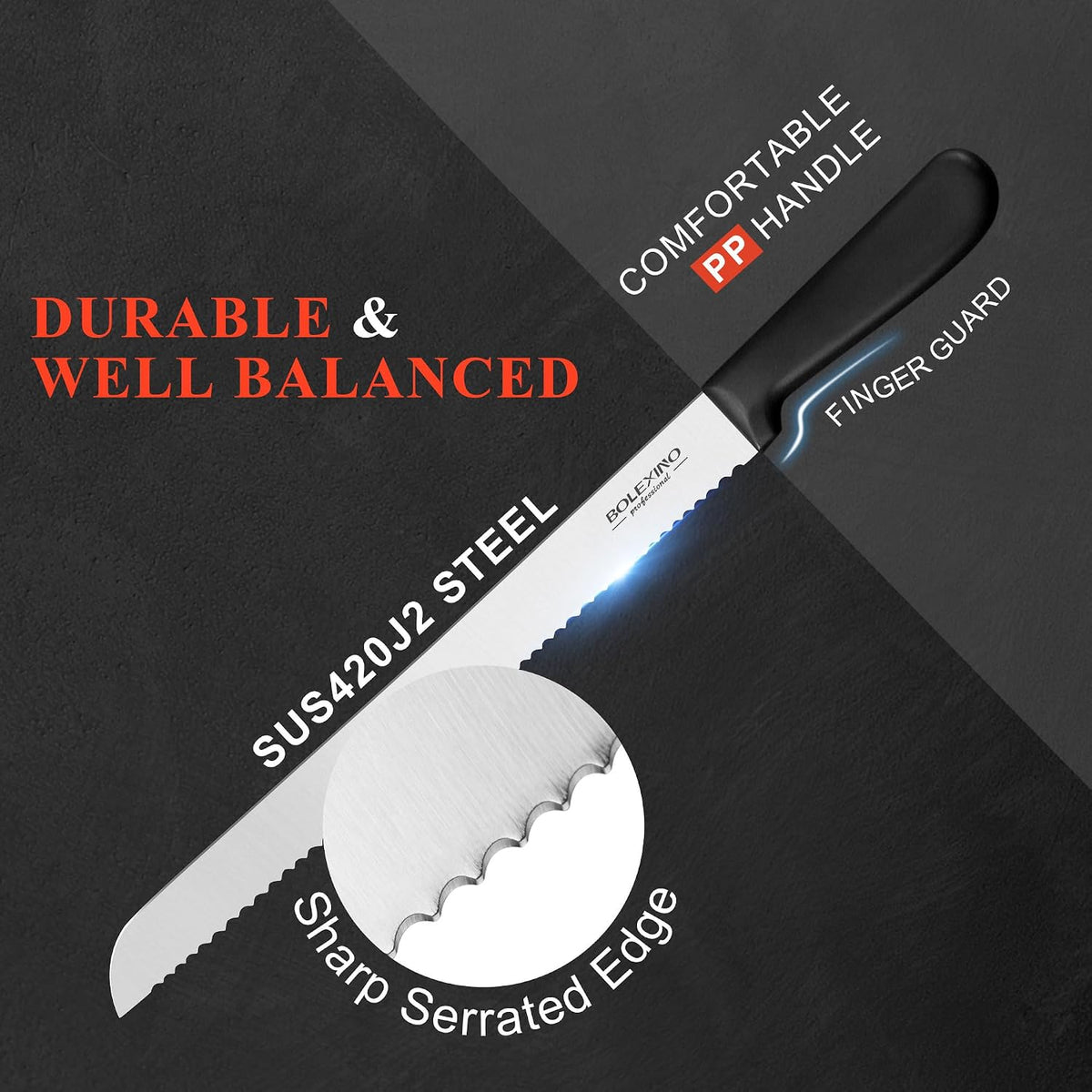 10 Inch Bread Knife Serrated for Homemade Bread Slicing W/Sheath