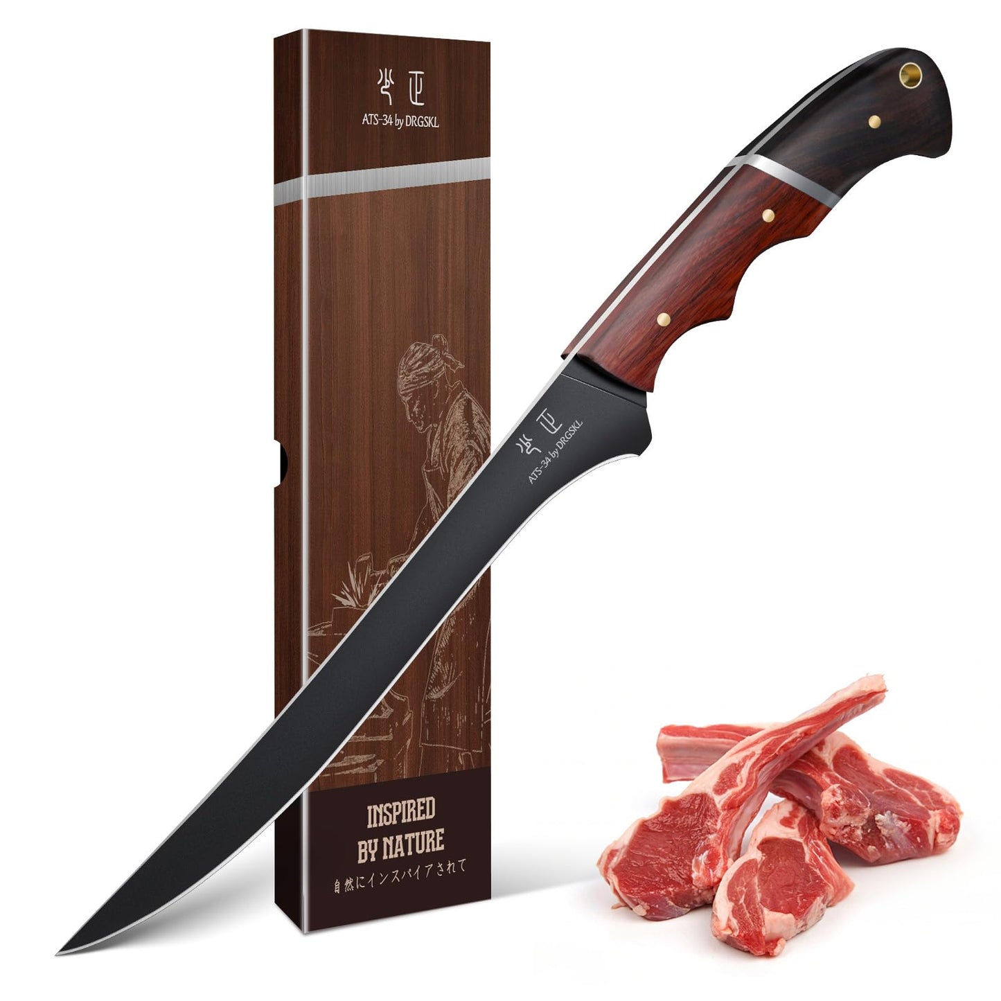 DRGSKL Kitchen Knife Set with Bag - 6 PCS Chef Knife Set with Wooden Handle
