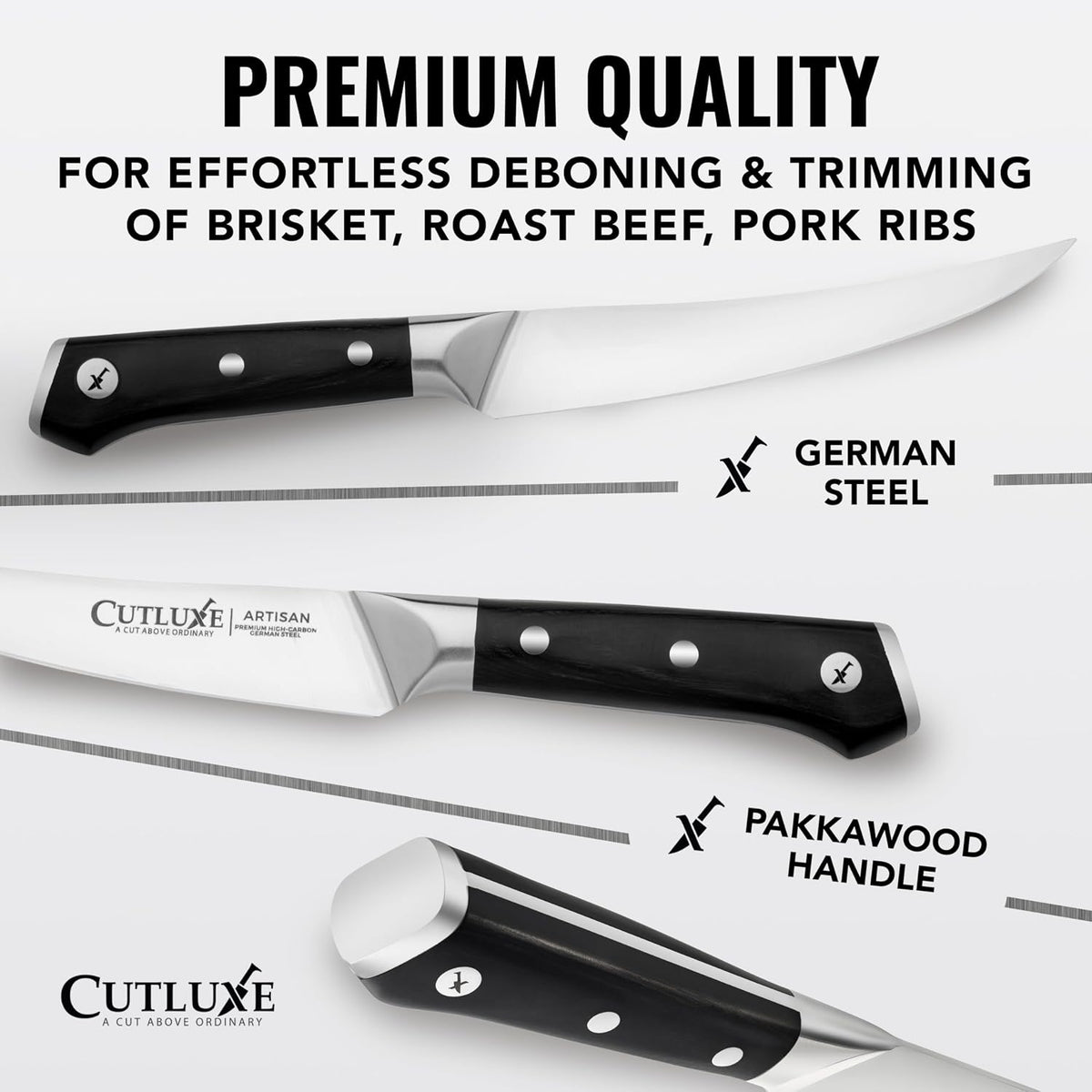 Cutluxe Curved Boning Knife, 6" for Meat Cutting & Trimming – Fillet Knife