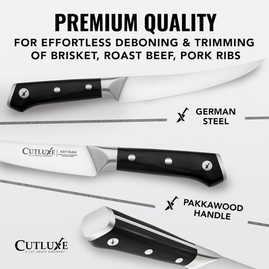 Cutluxe Curved Boning Knife, 6" for Meat Cutting & Trimming – Fillet Knife