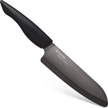 Kyocera Innovation Series Ceramic 6" Chef's Santoku Knife with Soft Touch Ergonomic Handle, Black Blade, Black Handle