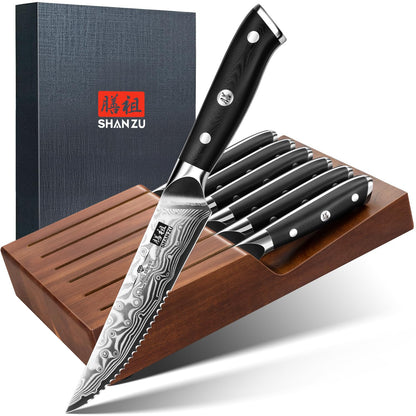 SHAN ZU 7 In Damascus Chef Knife, Japanese Santoku Chef's Knife