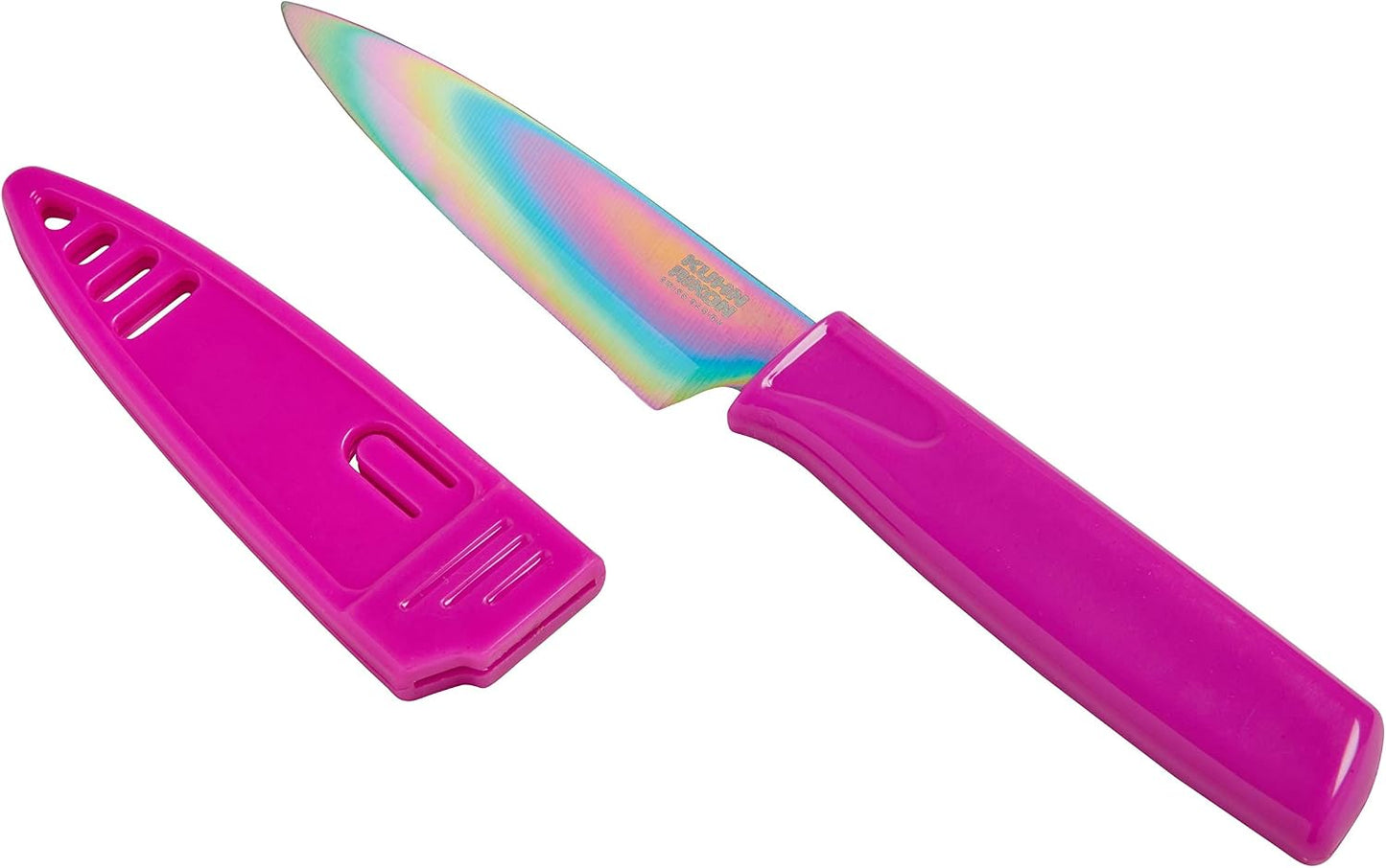 Kuhn Rikon Colori® Paring Knife – 4 Inch Japanese Stainless Steel, Nonstick Blade, Ergonomic Handle & Sheath, Rainbow