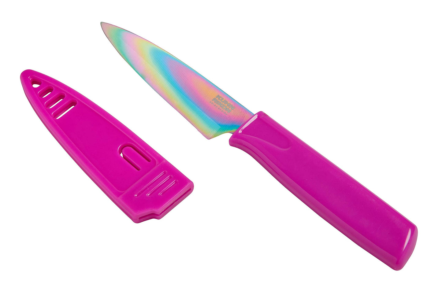 Kuhn Rikon Colori® Paring Knife – 4 Inch Japanese Stainless Steel, Nonstick Blade, Ergonomic Handle & Sheath, Rainbow