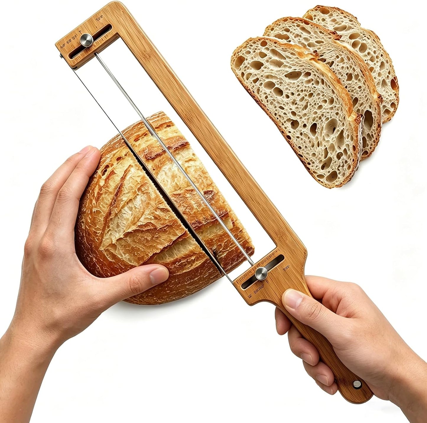 Adjustable Bread Knife for Homemade Bread, Precise Cutting Sourdough Bread, Serrated Blade Stainless, Manual Bow Design with Thickness Guide Sourdough Bread Slicer, Ideal Gift for Baker