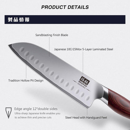 7 In Chef Knife,SHAN ZU 10Cr15Mov High Carbon Stainless Steel Santoku Knife
