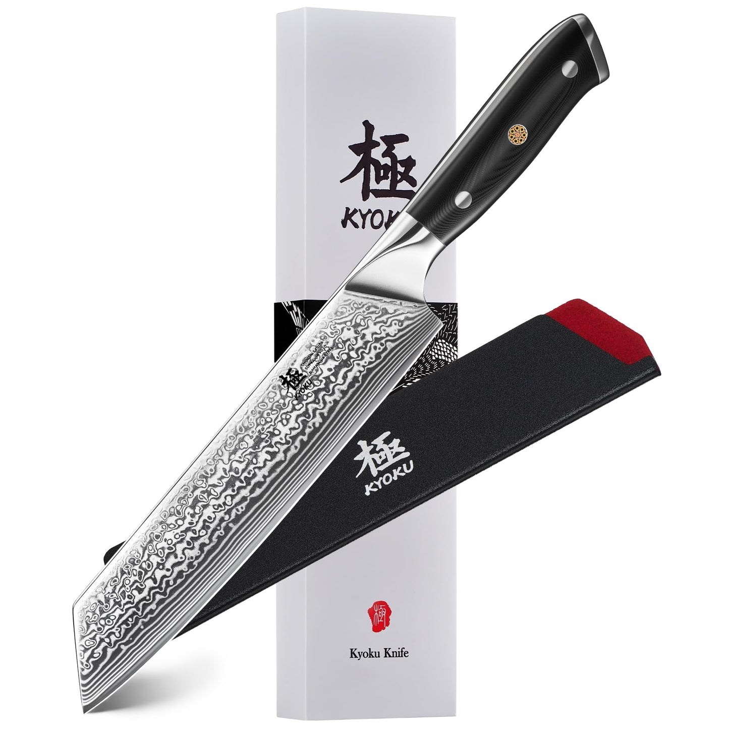 KYOKU Santoku Knife - 7" - Shogun Series - Japanese VG10 Steel Core Forged Damascus Blade - with Sheath & Case