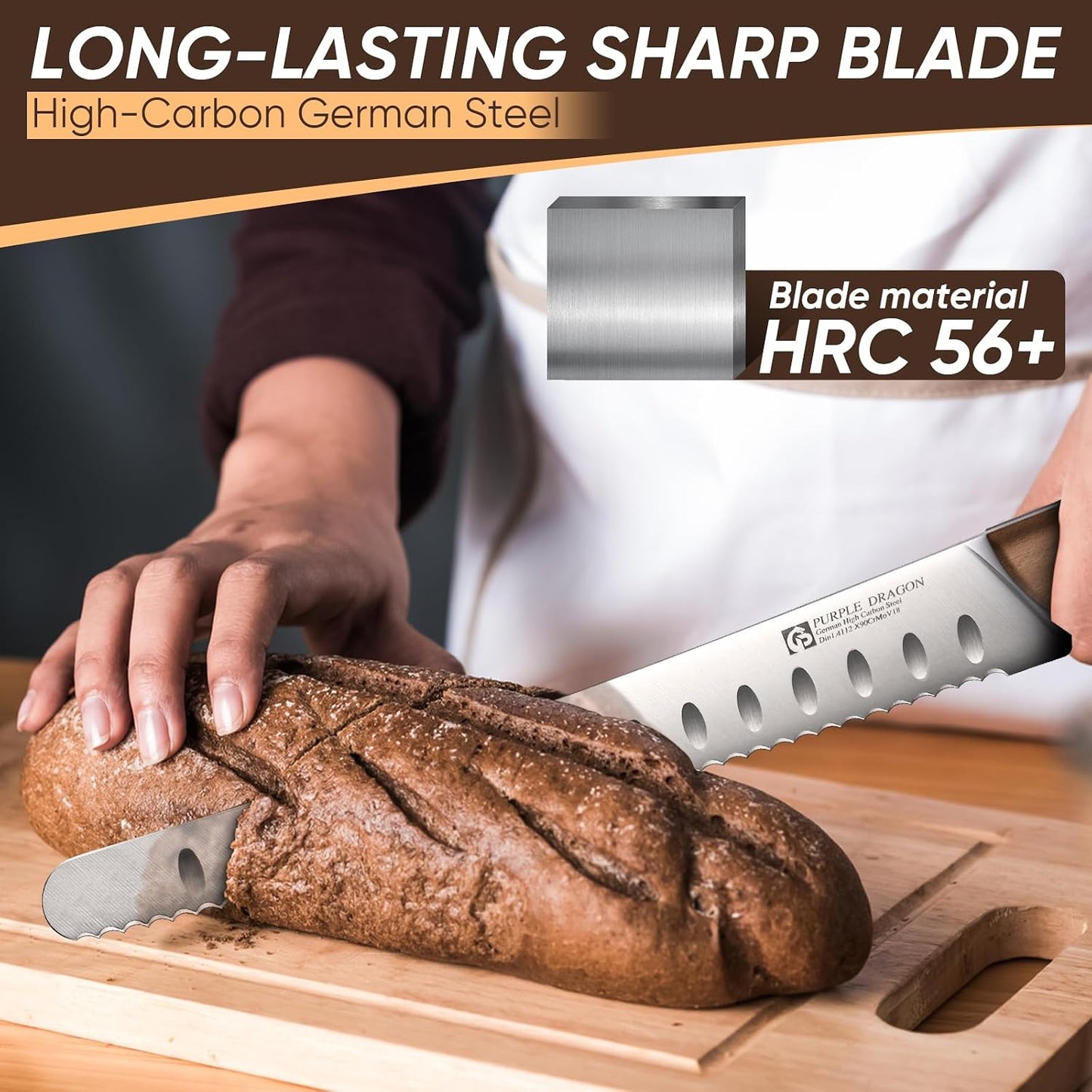 Purple Dragon Bread Knife for Homemade Bread, Serrated Knife