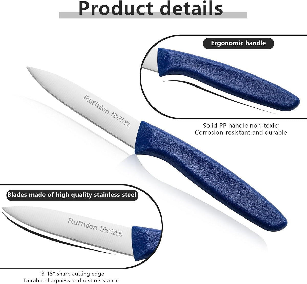 Paring & Fruit Knives Set of 6, Stainless Steel Sharp Blades, Multicolor.