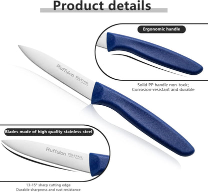 Paring & Fruit Knives Set of 6, Stainless Steel Sharp Blades, Multicolor.