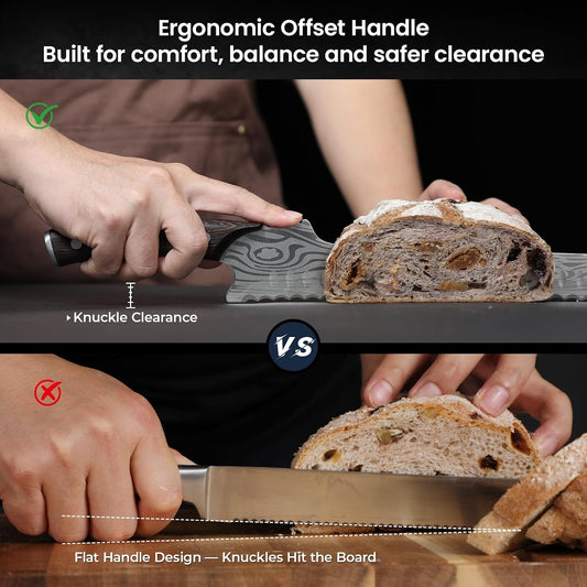 SYOKAMI 2026 New Upgraded Offset Bread Knife for Homemade Bread, 10.5 Inch