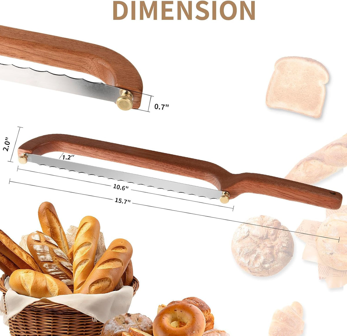 Uprichya Bread Knife for Homemade Bread Sourdough, Serrated Bread Slicer & Bread Bow Knife with Ergonomic Grip for Easy, Clean & Even Slicing
