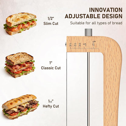 Woodever Adjustable Bread Knife for Home Use, Wooden Sourdough Bread Slicer for Homemade Bread with Bow Design, Premium Stainless Serrated Bread Cutter for Bagels and Baguettes-Natural