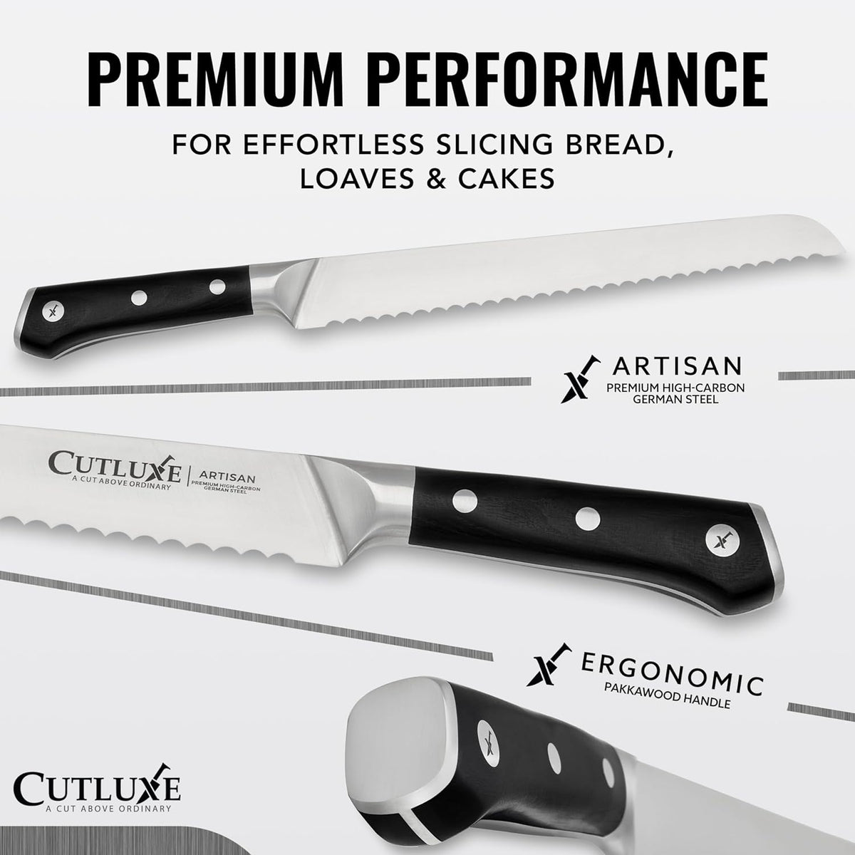 Cutluxe Bread Knife, 10" Serrated Knife for Sourdough & Homemade Bread