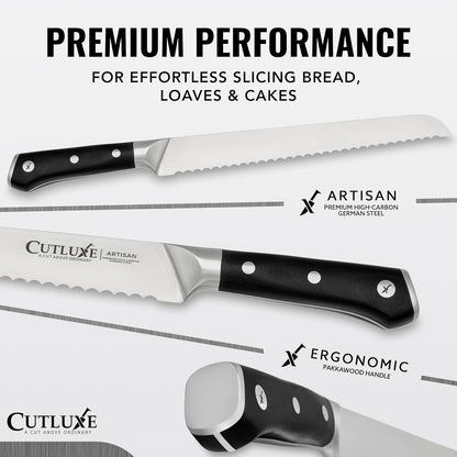 Cutluxe Bread Knife, 10" Serrated Knife for Sourdough & Homemade Bread