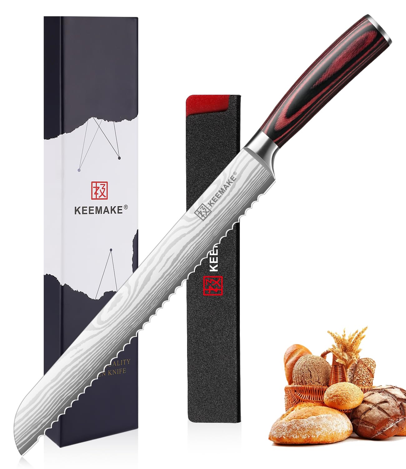 KEEMAKE 10 Inch Bread Knife for Homemade Bread, Serrated Sourdough Knife