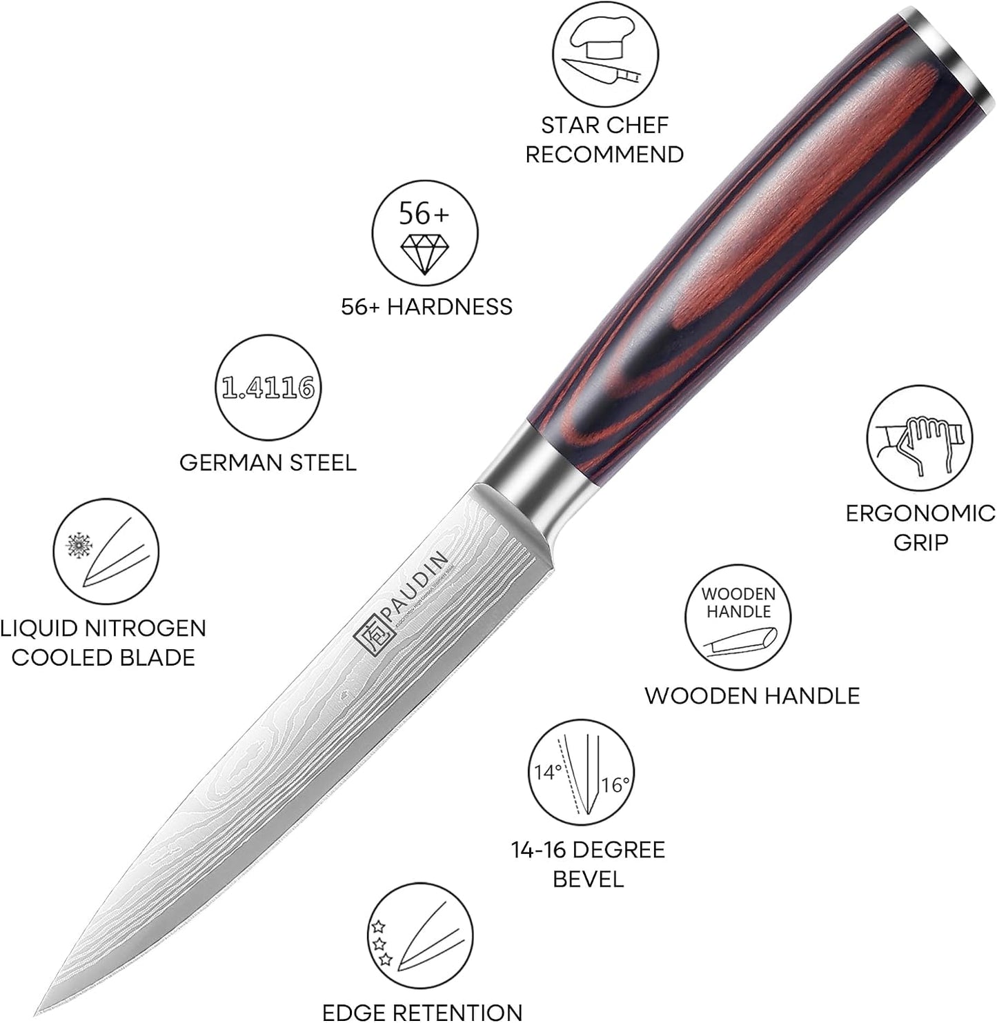 PAUDIN Kitchen Utility Knife, 5 Inch Chef Knife Fruit Knife, Gift Box