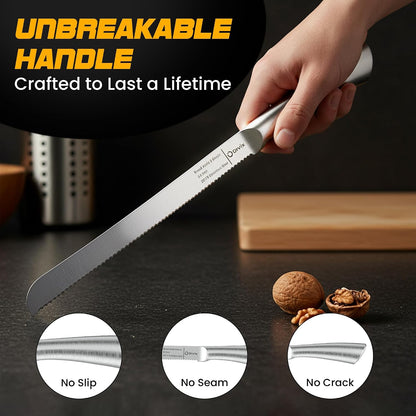 Serrated Bread Knife,9.6 Inch Razor Sharp Stainless Steel Blade with 5-Inch Handle, Best Bread Cutter for Slicing Sourdough, Bagels, Cakes & Homemade Artisan Bread