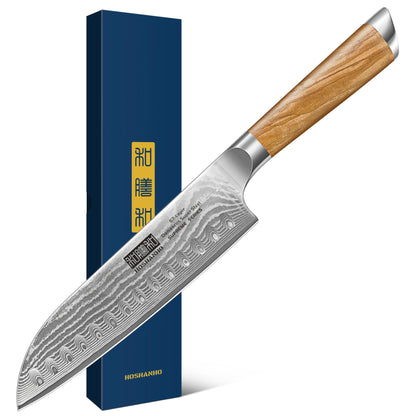 HOSHANHO Damascus Santoku Knife 7", Sharp Chef Knife, Ergonomic Wood Handle