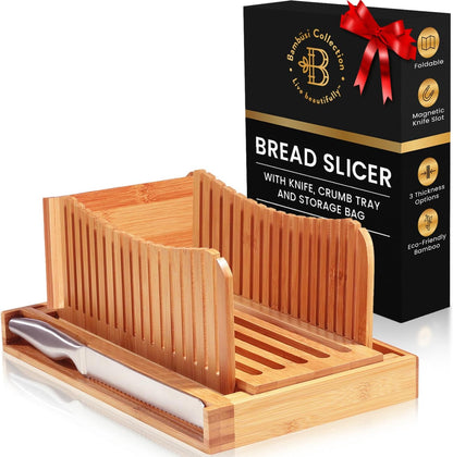 Bambüsi Bread Slicer for Homemade Bread with Knife Sourdough Cutter, Bamboo