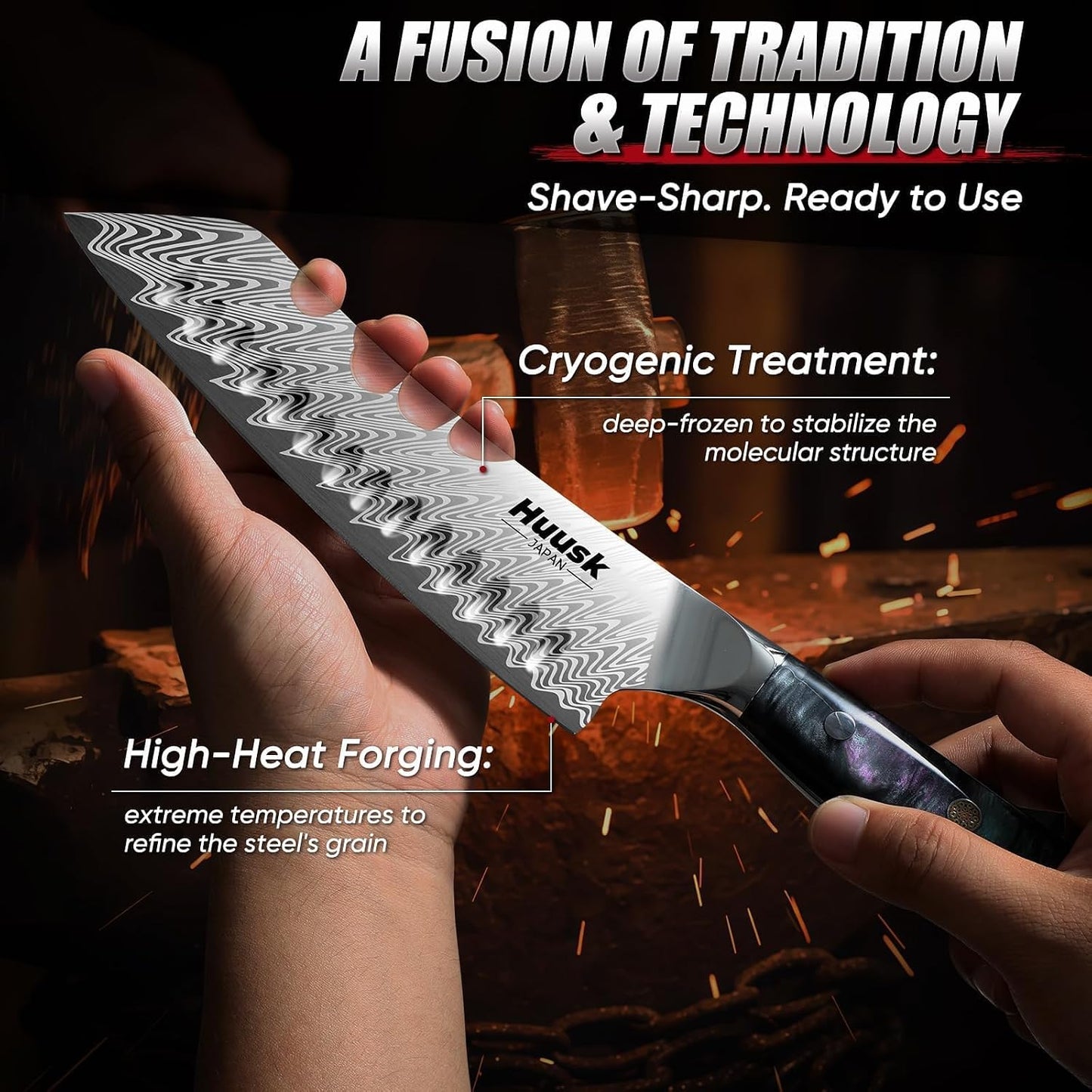 Huusk Japanese Santoku Knife 7" - Professional Chef Knife for Kitchen