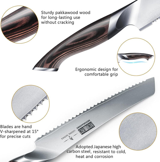 HOSHANHO Bread Knife 8 inch, Ultra Sharp Japanese Serrated Bread Knife