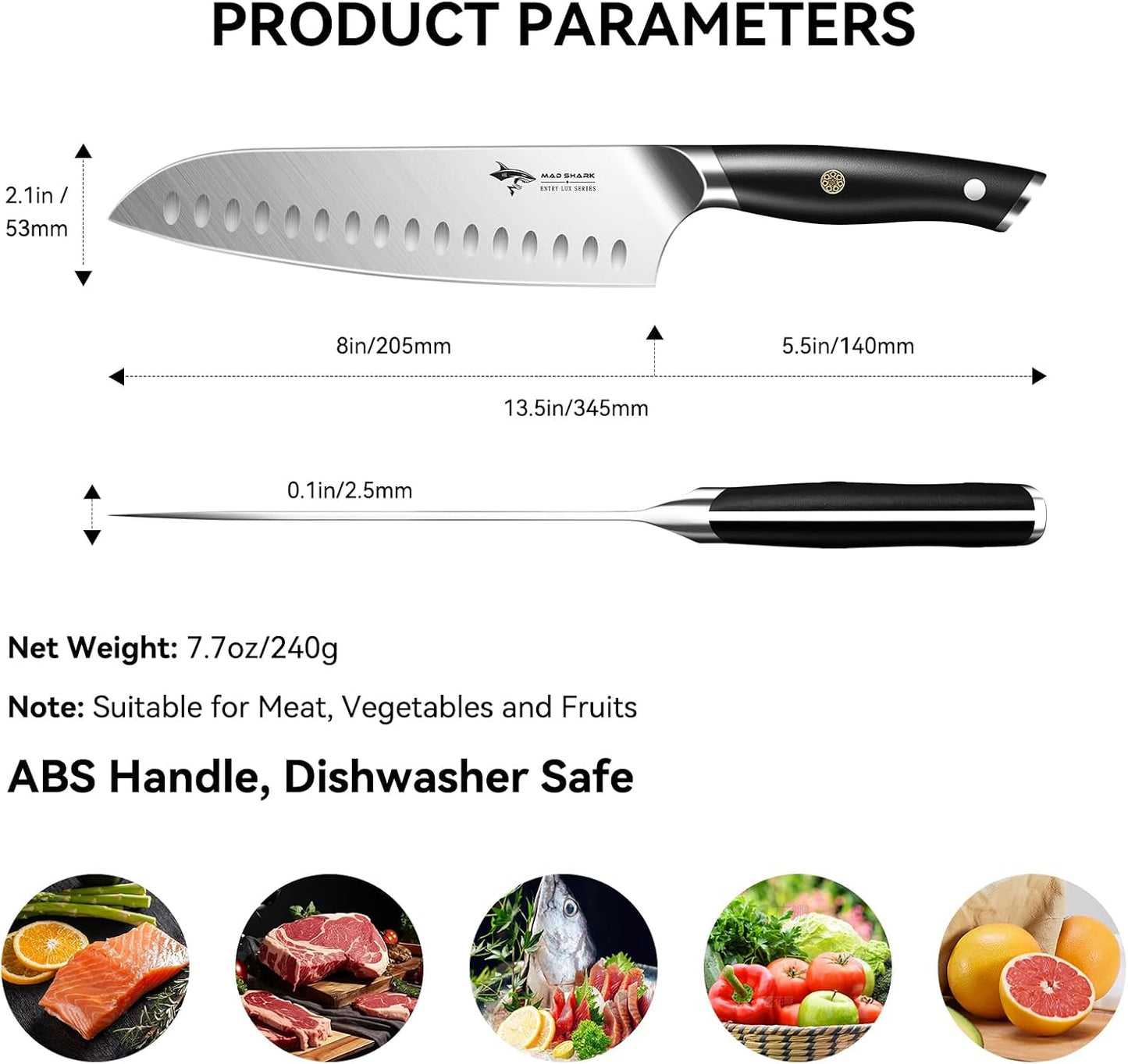 MAD SHARK 8" Santoku Kitchen Chef Knife, Forged German High Carbon Steel