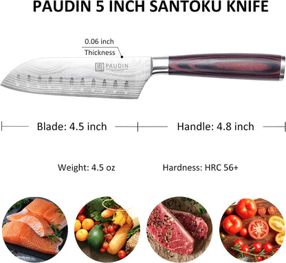 PAUDIN Santoku Knife, 5 inch Chef Knife, Ultra Sharp Kitchen Knife