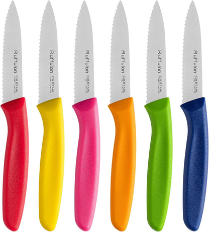 Serrated Paring Knife,Stainless Steel,6 Piece Fruit Knife,Colorful