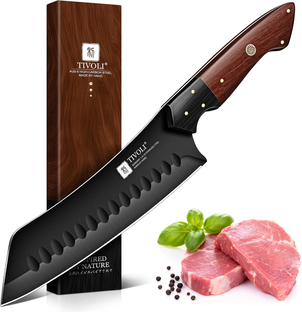 TIVOLI Santoku Knife 7 Inch - Japanese Chef Knife for Fish - Bunka Knives