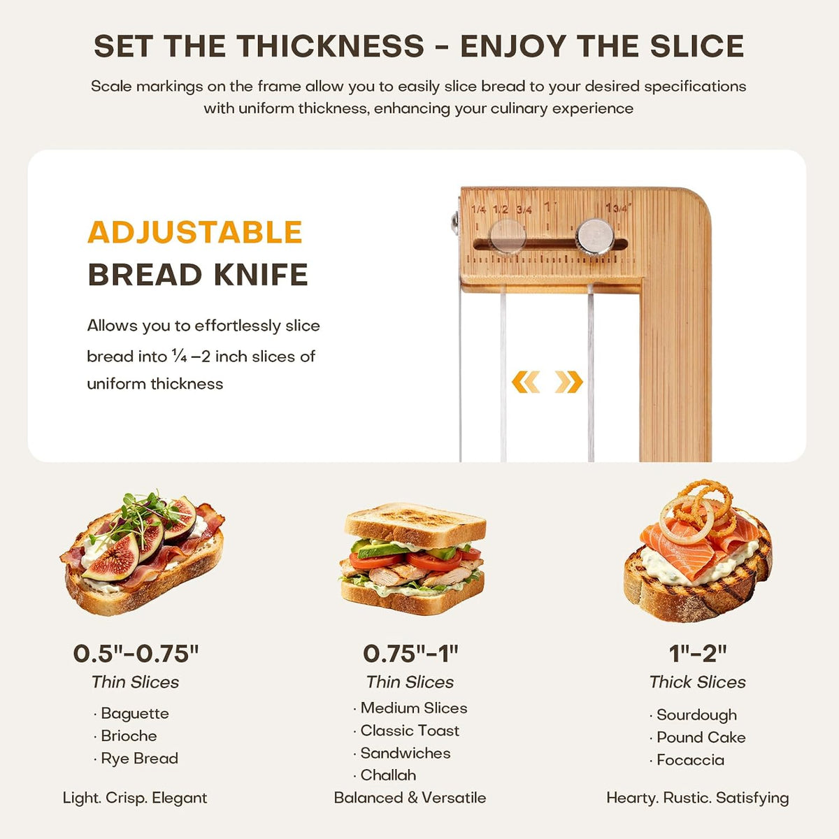 Adjustable Bread Knife for Homemade Bread Sourdough, Bamboo Handle