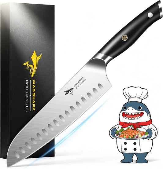 MAD SHARK 8" Santoku Kitchen Chef Knife, Forged German High Carbon Steel