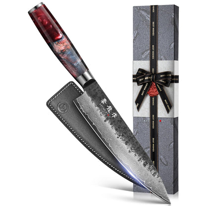 7 Inch Japanese Santoku Knife, Hand-Forged Damascus VG10 Steel Core