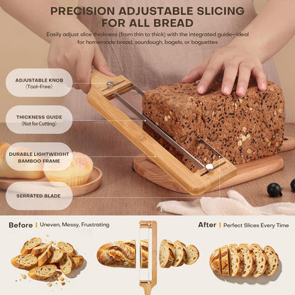 Adjustable Bread Knife for Homemade Bread Sourdough, Bamboo Handle