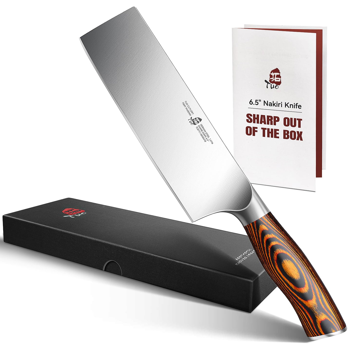 TUO Santoku Knife, 7 inch Japanese Chef Knife for Vegetable Chopping & Meat Dicing, High Carbon German Steel, Ergonomic Handle - Fiery Phoenix Series