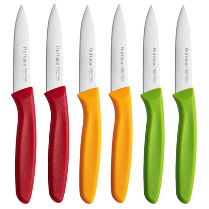 Paring & Fruit Knives Set of 6, Stainless Steel Sharp Blades, Multicolor.