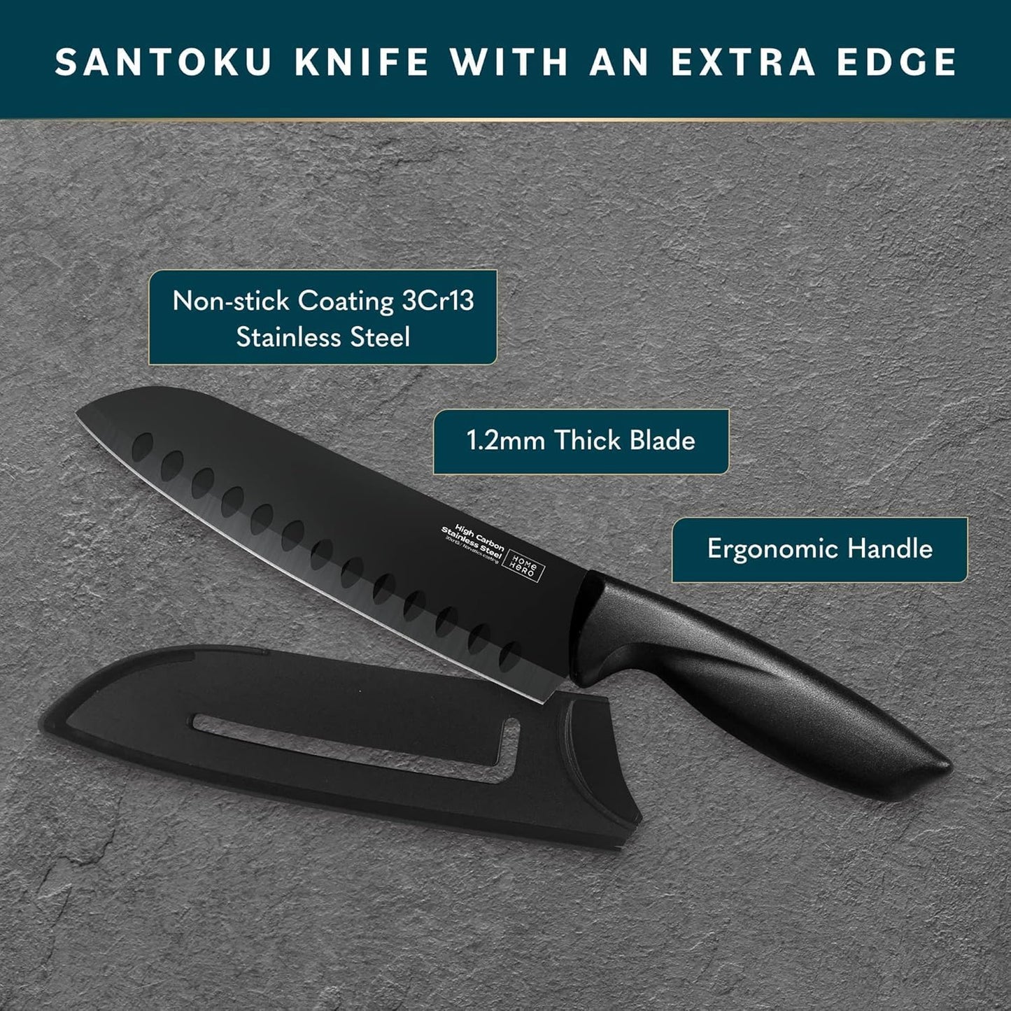 Home Hero Santoku Knife with Sheath - High Carbon Stainless Steel Knife