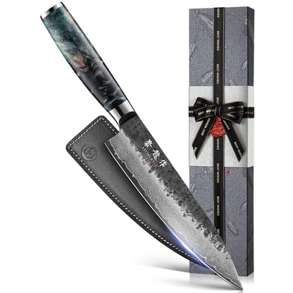 7 Inch Japanese Santoku Knife, Hand-Forged Damascus VG10 Steel Core