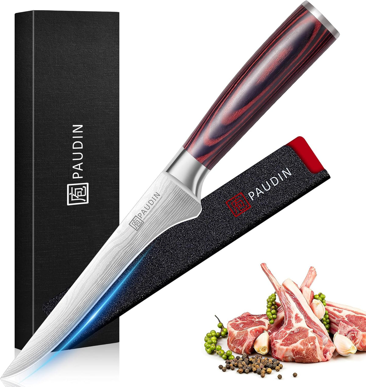 PAUDIN Boning Knife 6 Inch, Super Sharp Fillet Knife, German High Carbon Stainless Steel Deboning Knives, Professional Boning Knives for Meat Poultry Chicken, Pakkawood Handle with Gift Box