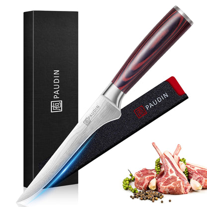 PAUDIN Boning Knife 6 Inch, Super Sharp Fillet Knife, German High Carbon Stainless Steel Deboning Knives, Professional Boning Knives for Meat Poultry Chicken, Pakkawood Handle with Gift Box