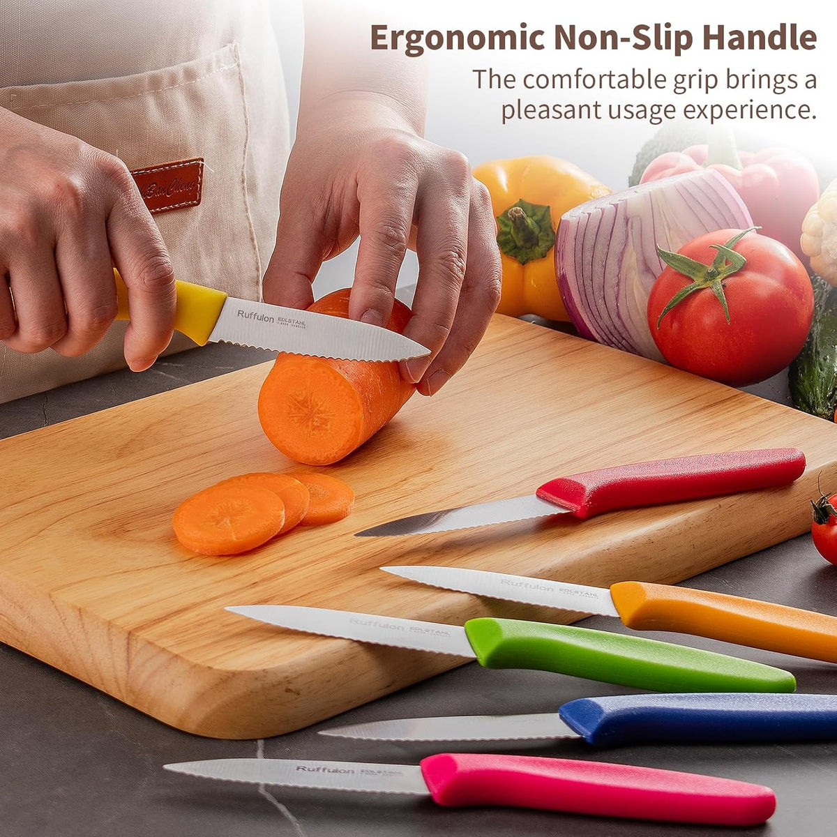 Serrated Paring Knife,Stainless Steel,6 Piece Fruit Knife,Colorful