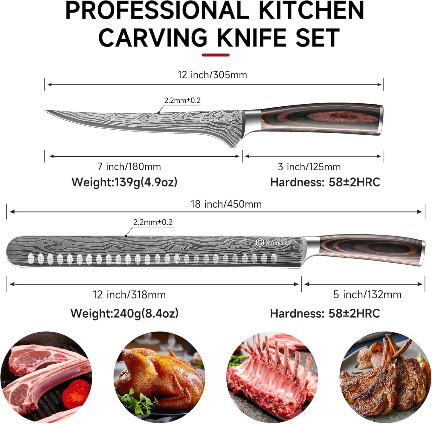 Sunnecko BBQ Carving Knife Set,Slicing and Boning Knife for Meat Cutting