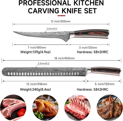 Sunnecko BBQ Carving Knife Set,Slicing and Boning Knife for Meat Cutting