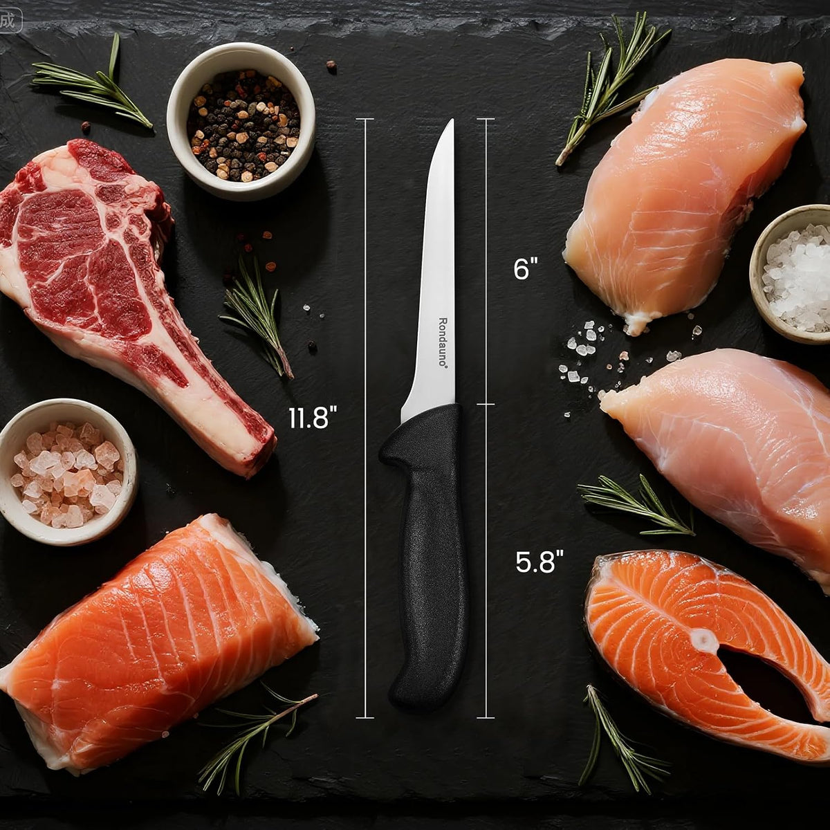 Rondauno Boning Knife, Deboning Knife 6 in Razor Sharp Blade Cutting Meat
