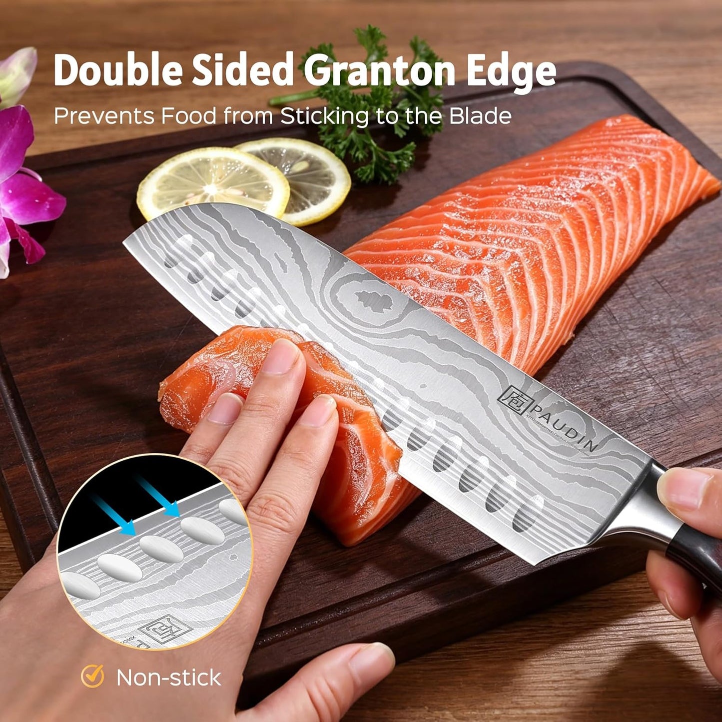 PAUDIN Santoku Knife Chef Knife, Ultra Sharp 7" Kitchen Knife for Cooking