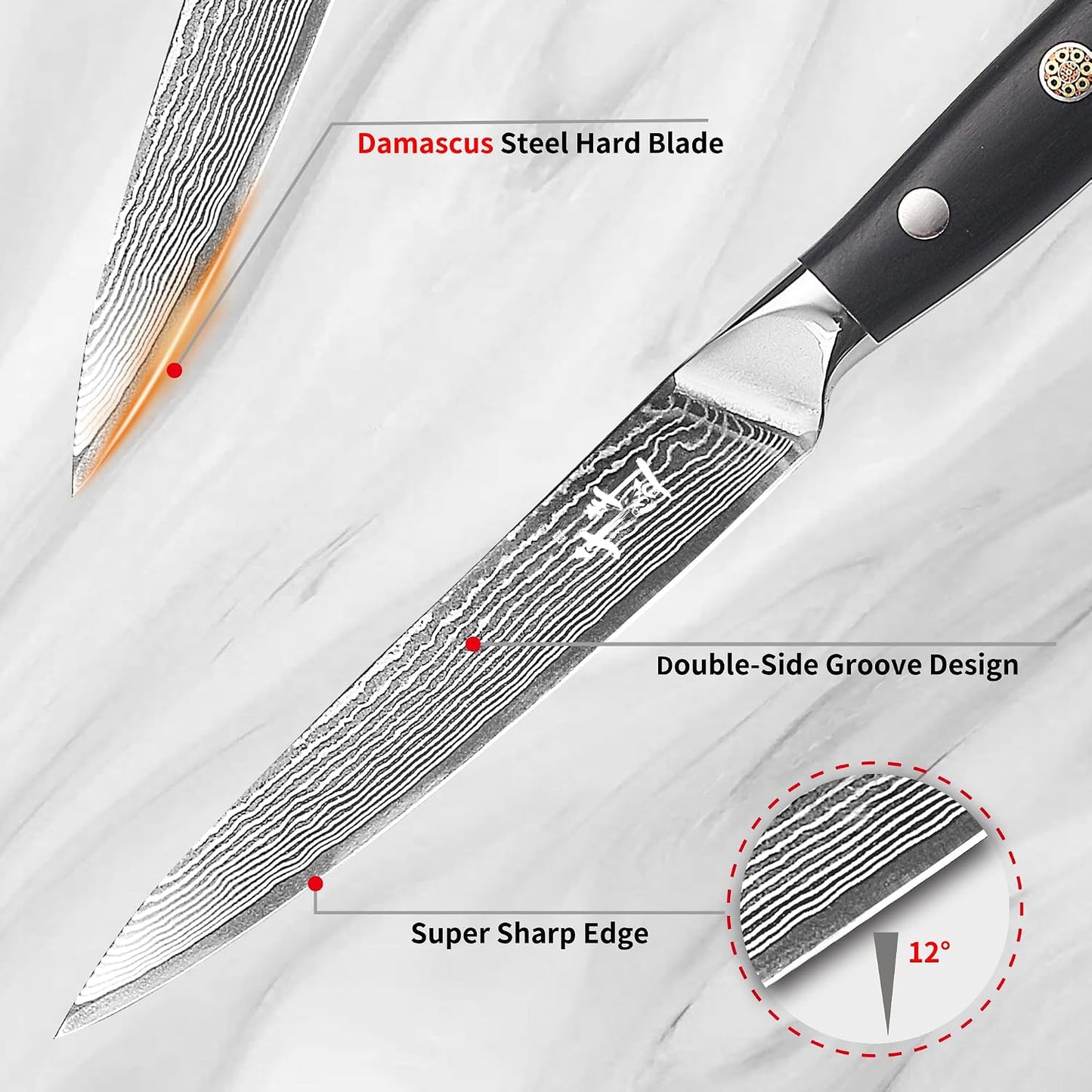 Damascus Kitchen Utility Knife, 5.5" Paring Knife VG10 Damascus Stainless Steel, 67-Layer Forged Blade, Perfect for Peeling, Slicing & Trimming