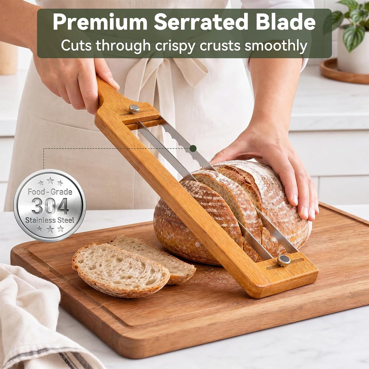 Adjustable Bread Knife with 3 Cheese Knives & Butter Knives