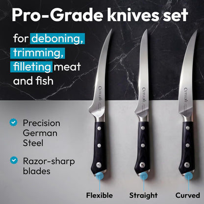 Cutluxe Boning Knife Set, 6" Straight, Curved & Flexible for Fish & Meat