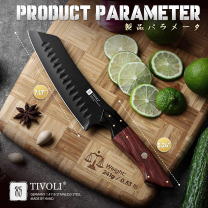 TIVOLI Santoku Knife 7 Inch - Japanese Chef Knife for Fish - Bunka Knives